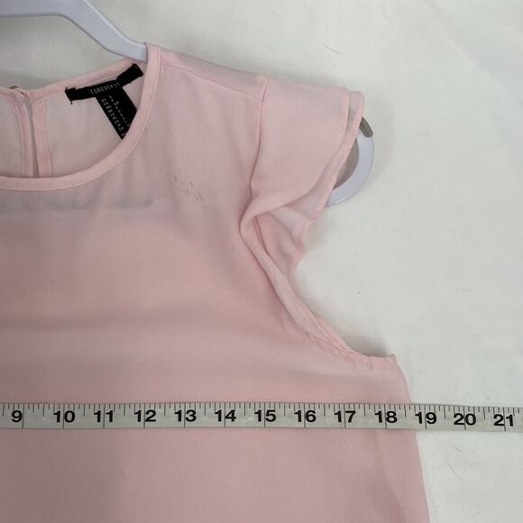 Forever 21 Womens Pink Round Neck Flutter Sleeve Chiffon Blouse Top Pink Small - Picture 7 of 8